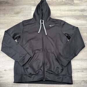 NIKE Therma-Fit Hoodie Mens Large L Black Fleece Full Zip Logo Hooded Pocket